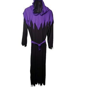 Hooded Robe Halloween Costume Mesh Mask Purple Black Cloak PMG Invisible Ghoul